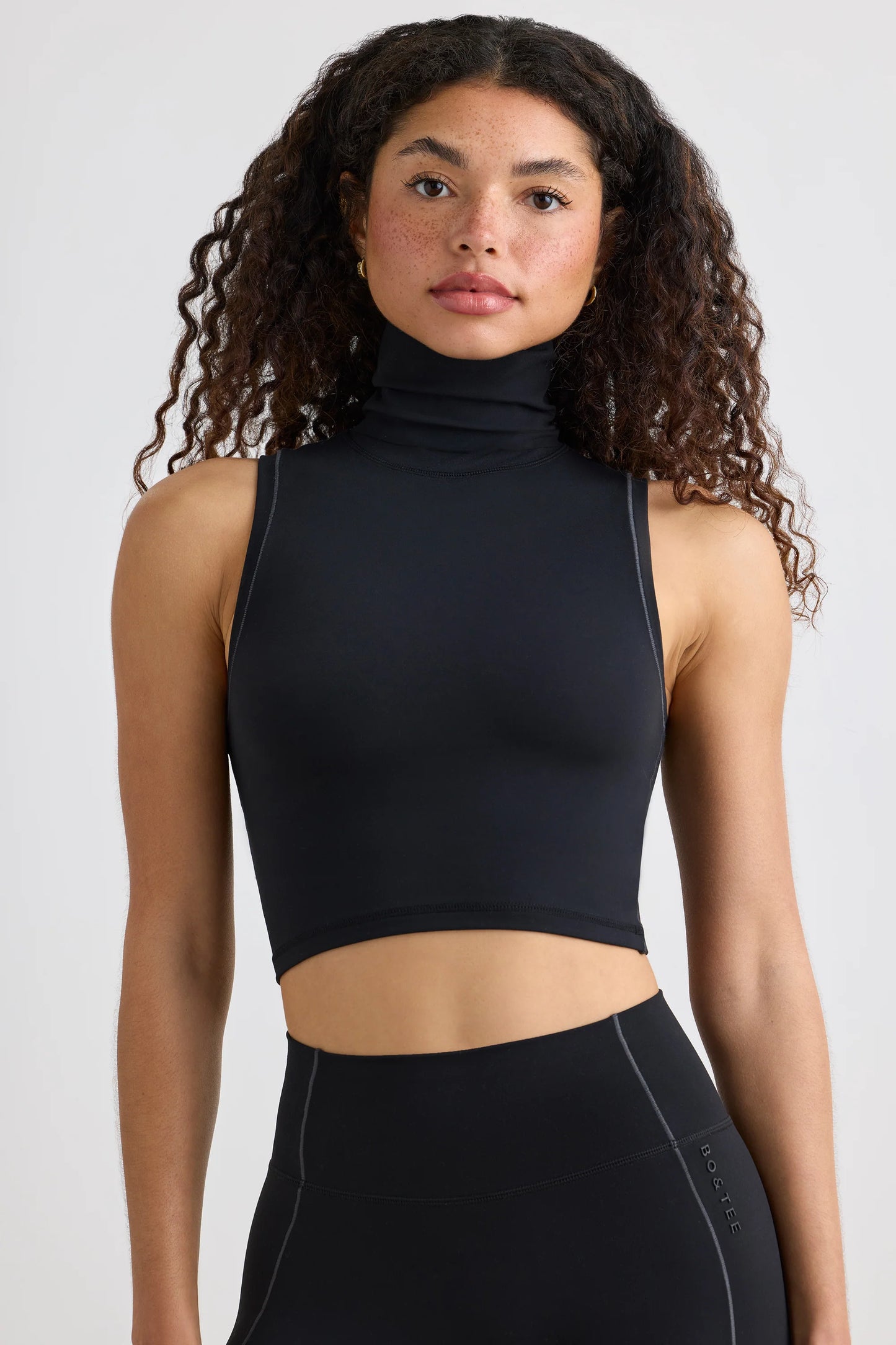 Soft Active Turtleneck Tank Top in Black