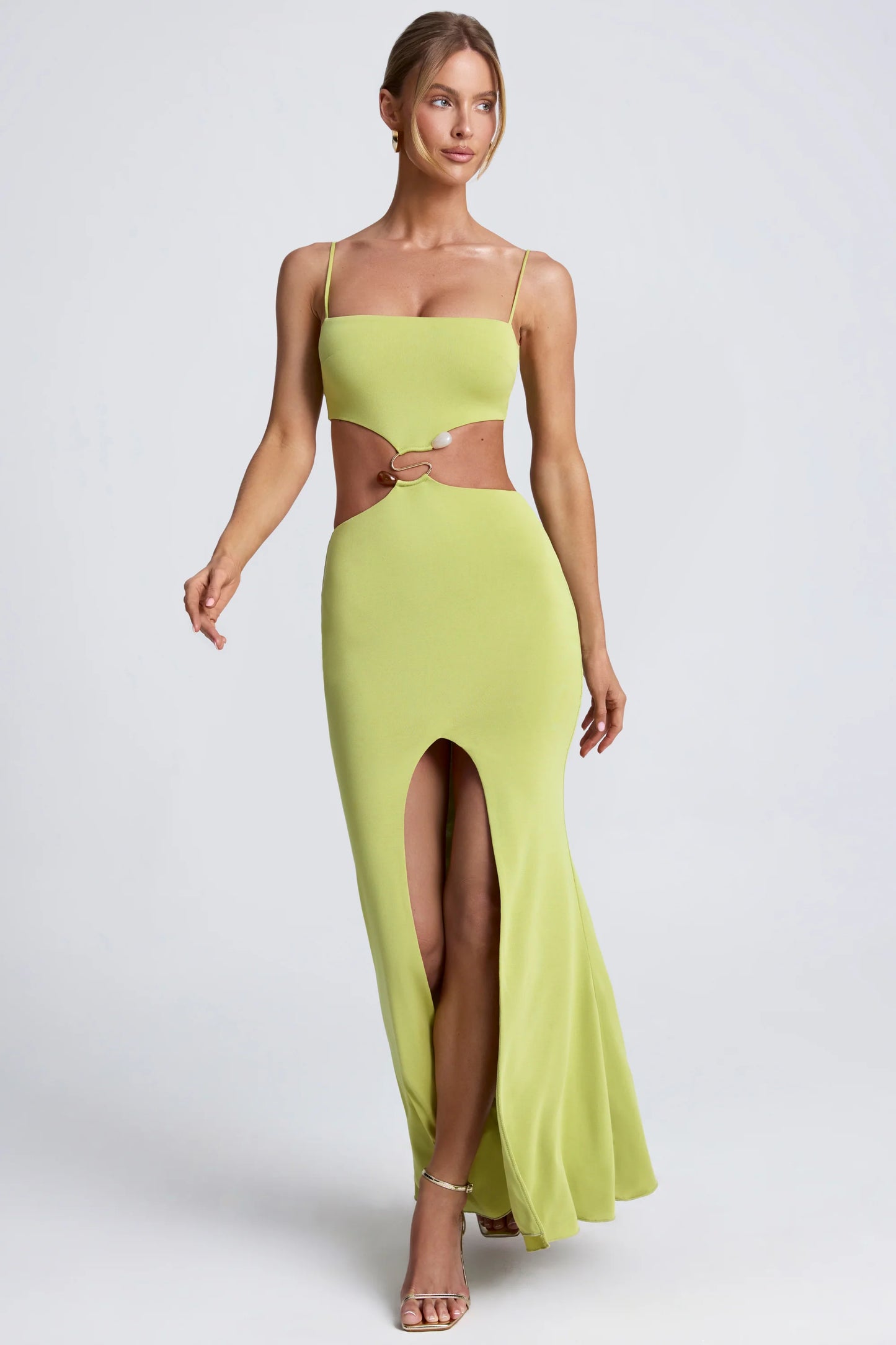 Hardware Detail Cut-Out Maxi Dress in Olive Green