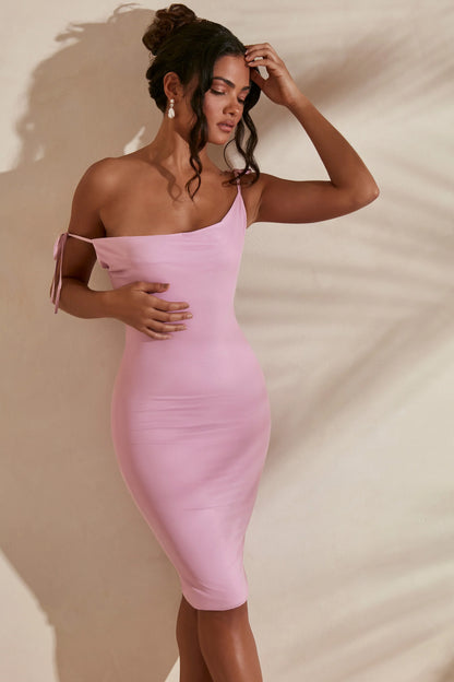 Cowl Neck Backless Midi Dress in Pink