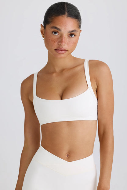 Soft Active Contrast-Trim Sports Bra in White