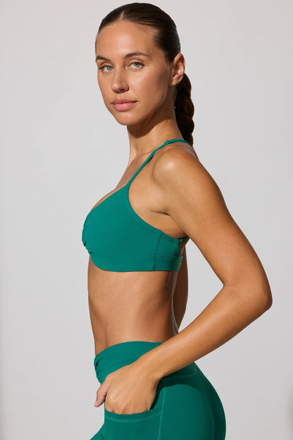 Multiway Twist Front Sports Bra in Teal Green