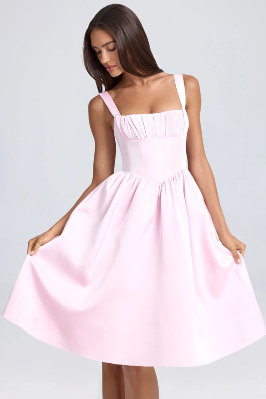 Draped Corset Midaxi Dress in Blush