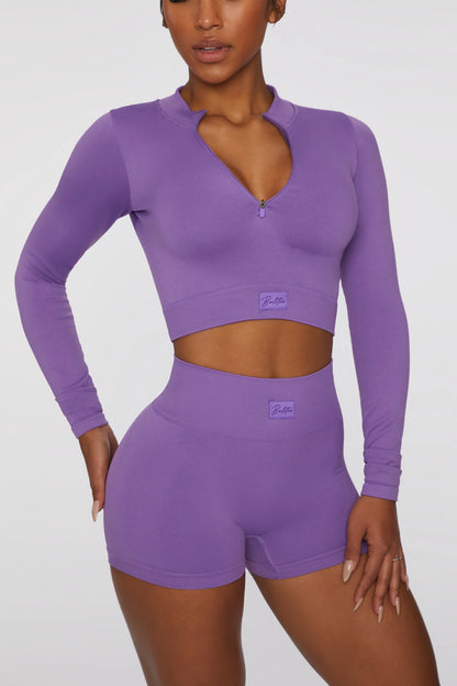 Long Sleeve Crop Top in Purple