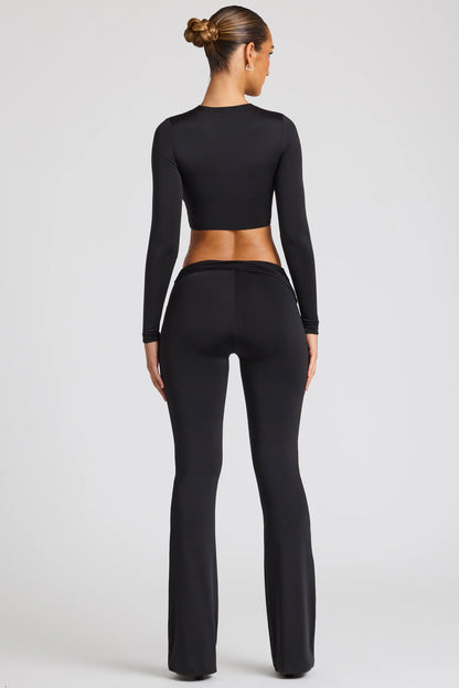 Draped Detail Straight Leg Trousers in Black