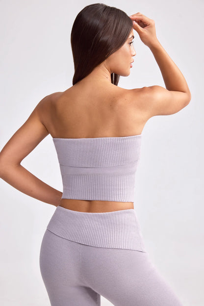 Bandeau Chunky Knit Crop Top in Dusty Lavender