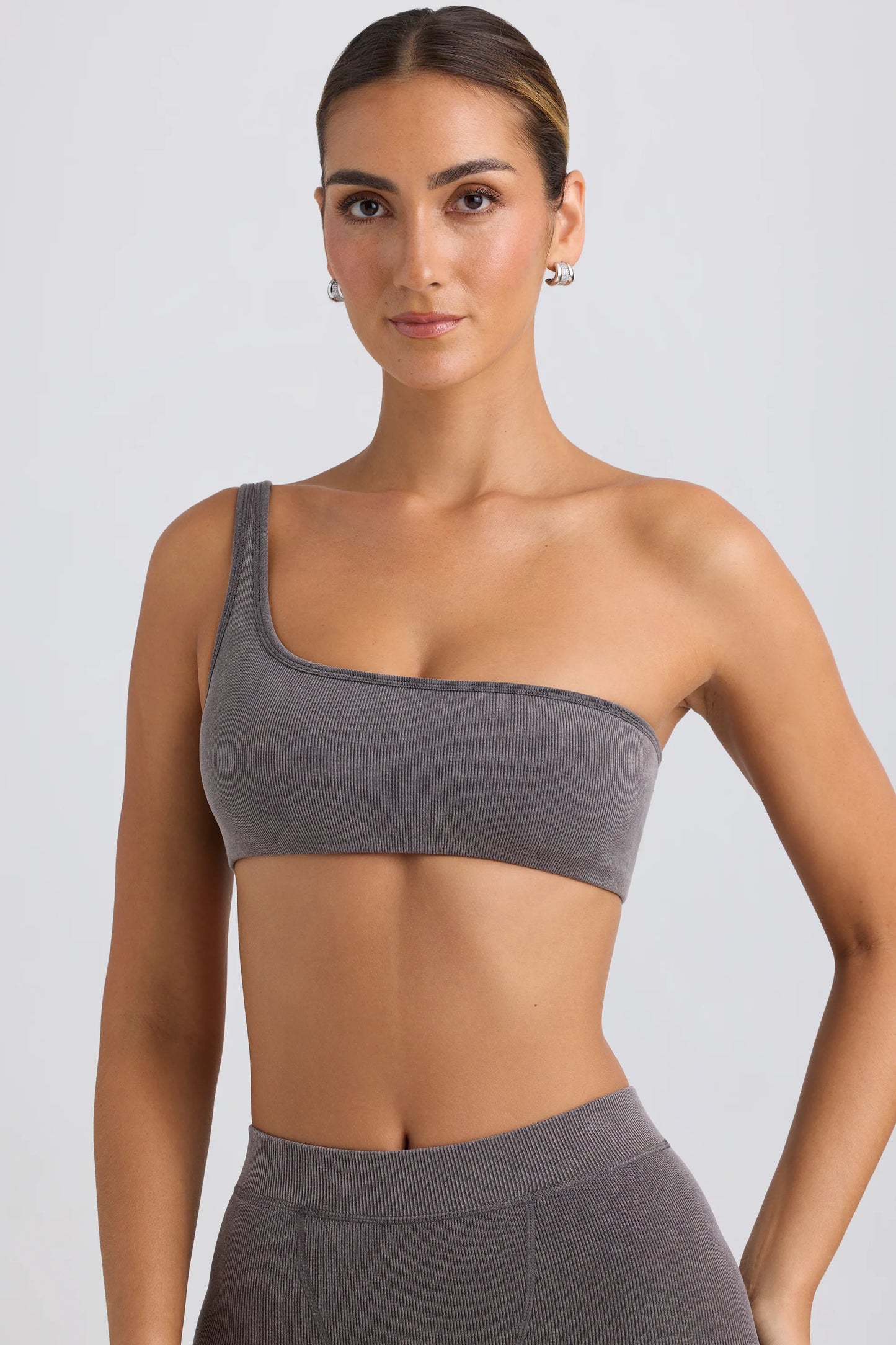 One-Shoulder Sports Bra in Washed Charcoal