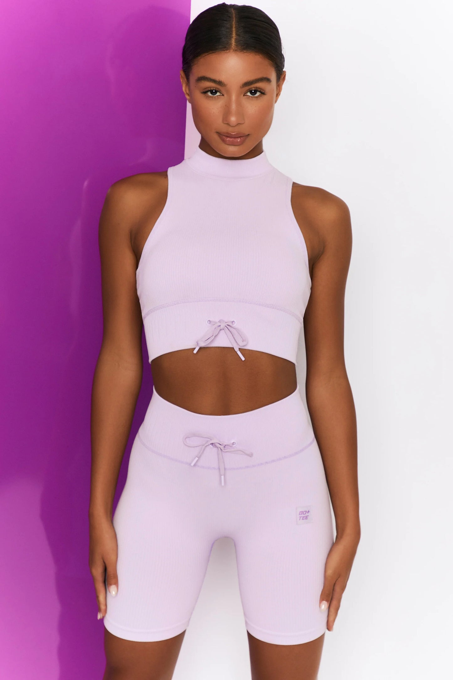 Ribbed Tie Front Cycling Shorts in Lilac