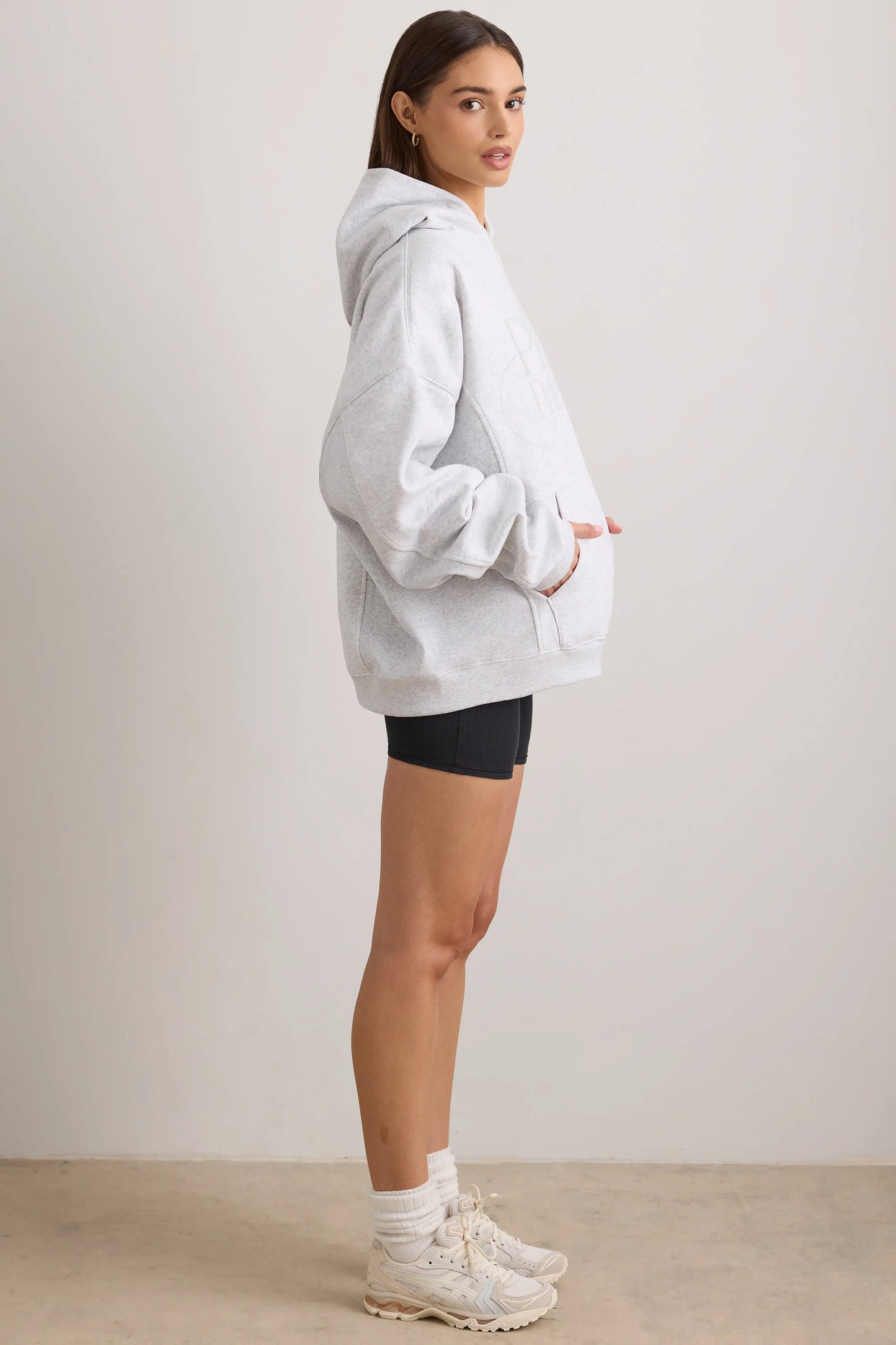 Oversized Hooded Sweatshirt in Light Grey Melange