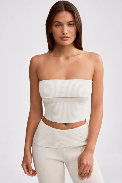 Bandeau Chunky Knit Crop Top in Cream