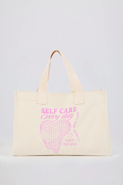 Oversized Canvas Tote Bag in Eggshell