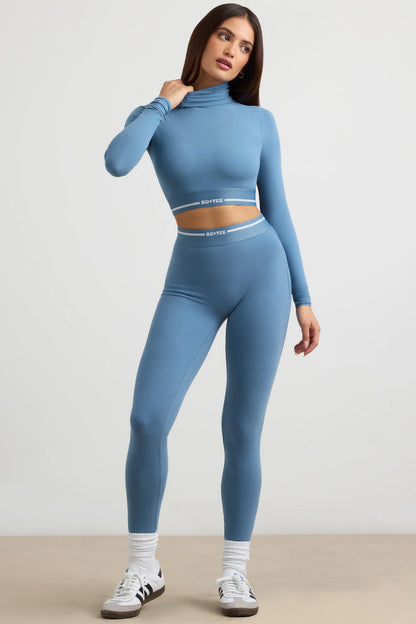 High-Waist Leggings in Steel Blue