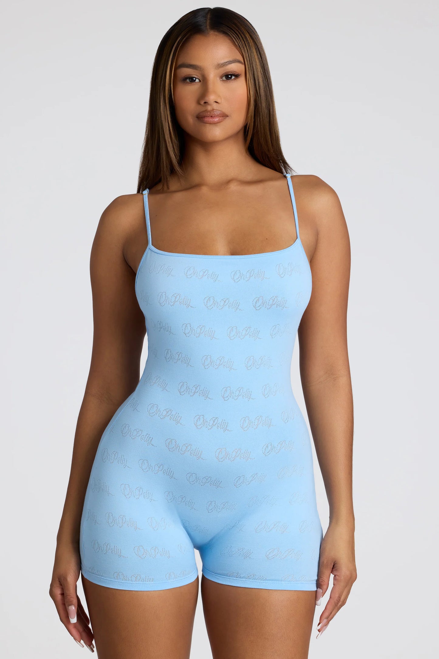 Strappy Low Back Pointelle Romper in Baby Blue