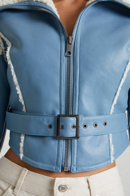 Jacket with Shearling Collar and Trim in Blue