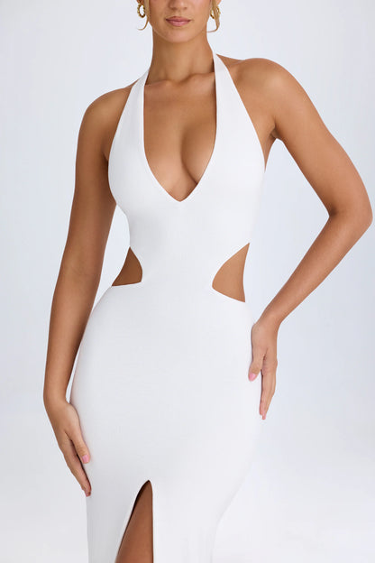 Cut-Out Halterneck Maxi Dress in White