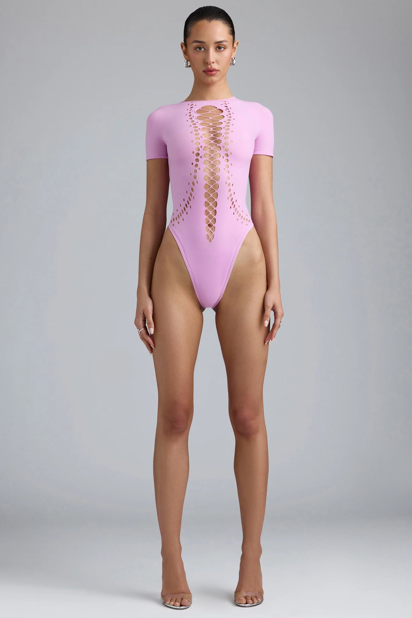 Lace-Up Bodysuit in Violet Pink