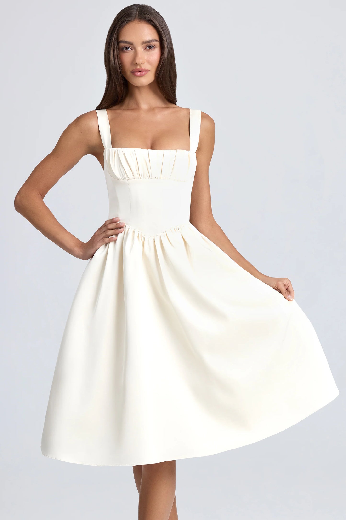 Draped Corset Midaxi Dress in Ivory