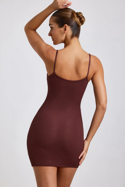 Ribbed Modal Mini Dress in Chocolate