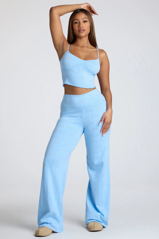 Mid Rise Straight Leg Pointelle Trousers in Baby Blue