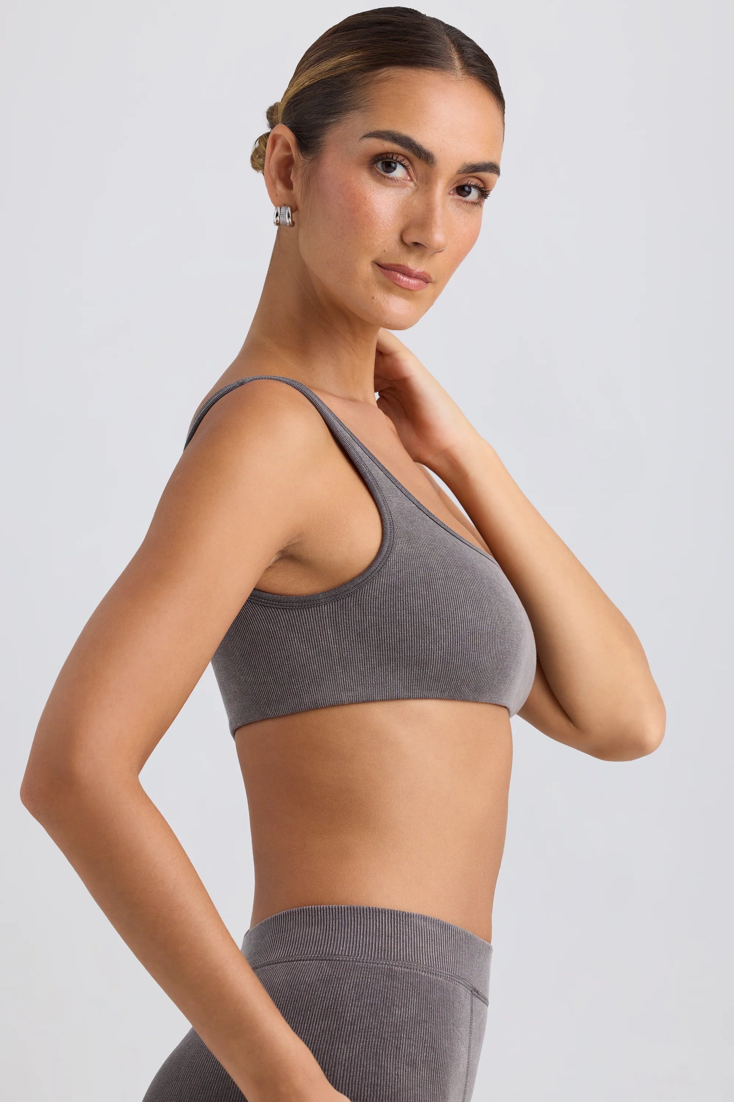 One-Shoulder Sports Bra in Washed Charcoal