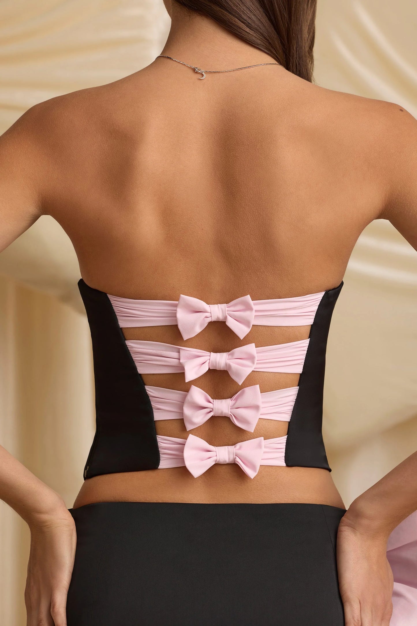 Cut-Out Bow-Detail Corset Top in Black