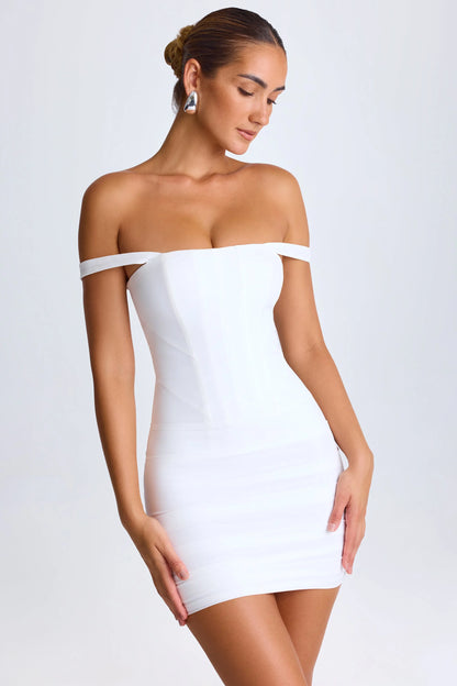 Off-Shoulder Corset Mini Dress in White