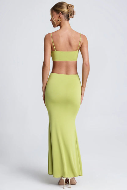 Hardware Detail Cut-Out Maxi Dress in Olive Green