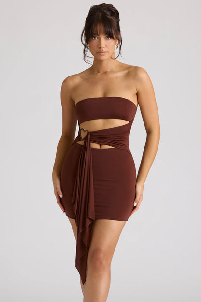 Bandeau Mini Dress in Chocolate Brown