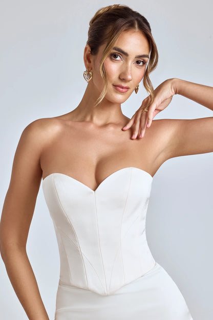 Strapless Lace-Up Satin Corset in Ivory