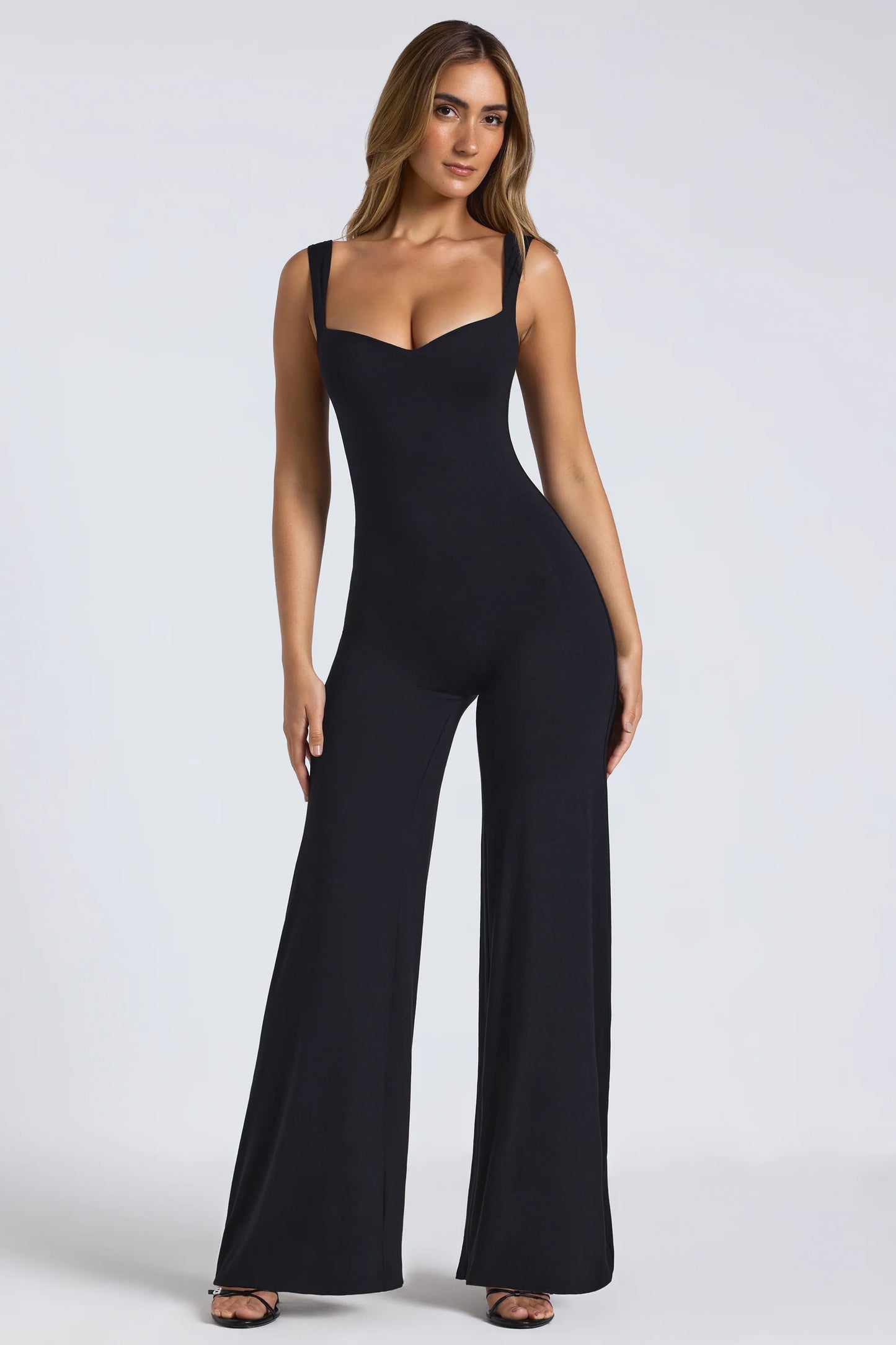 Tall Modal Sweetheart Neckline Wide Leg Jumpsuit in Black