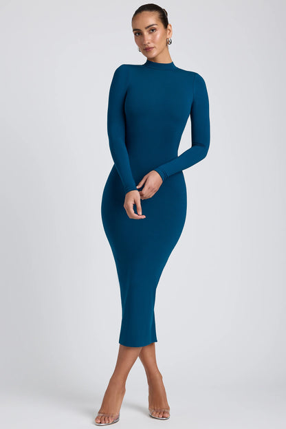 Modal Cross-Back Midaxi Dress in Deep Teal