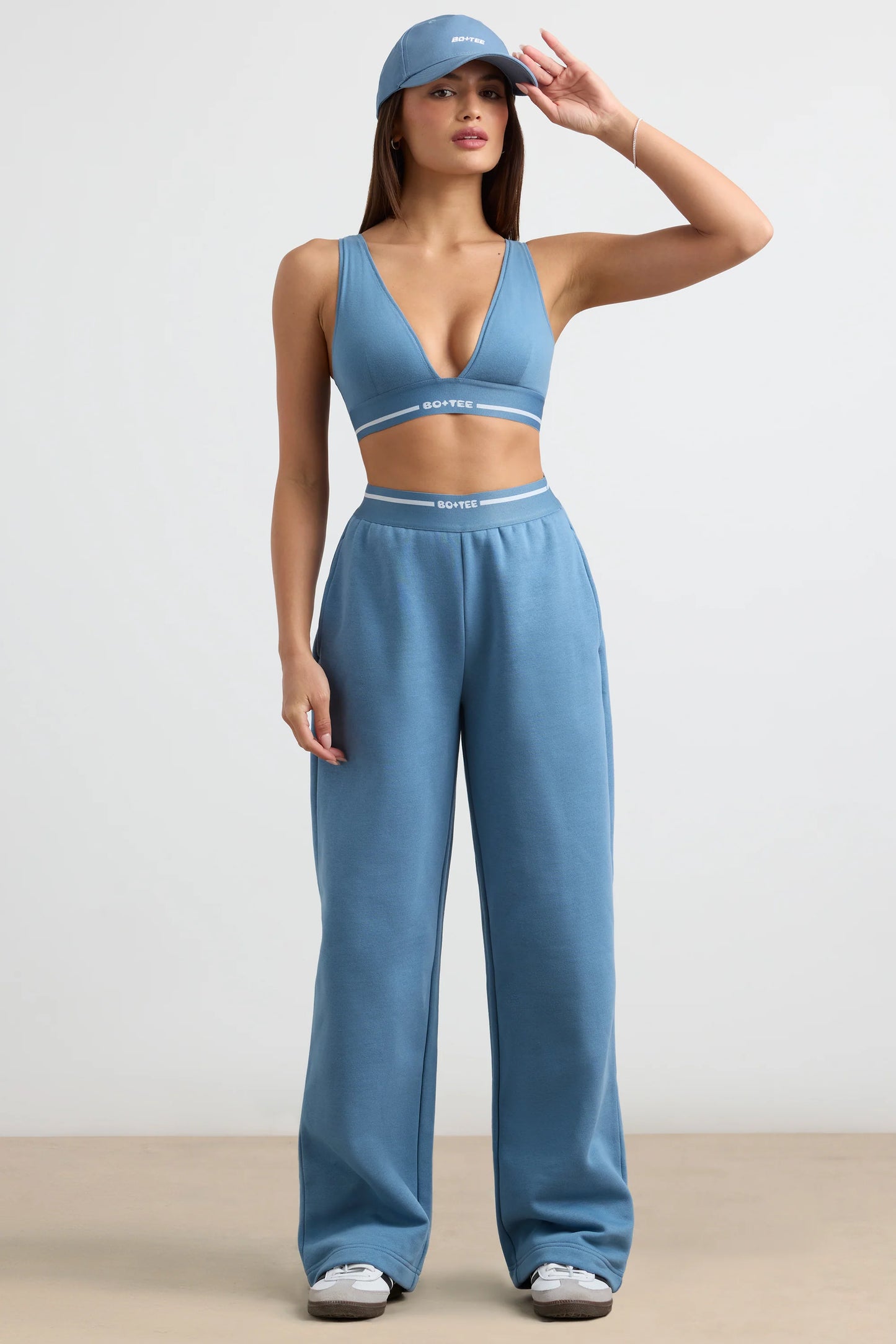 High-Waist Straight-Leg Joggers in Steel Blue