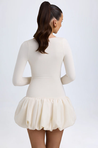 Modal Drop-Waist Bubble Hem Mini Dress in Ivory