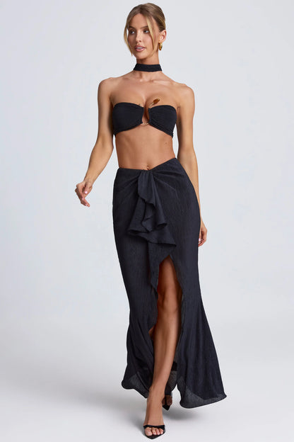 Ruffle-Trim Maxi Skirt in Black