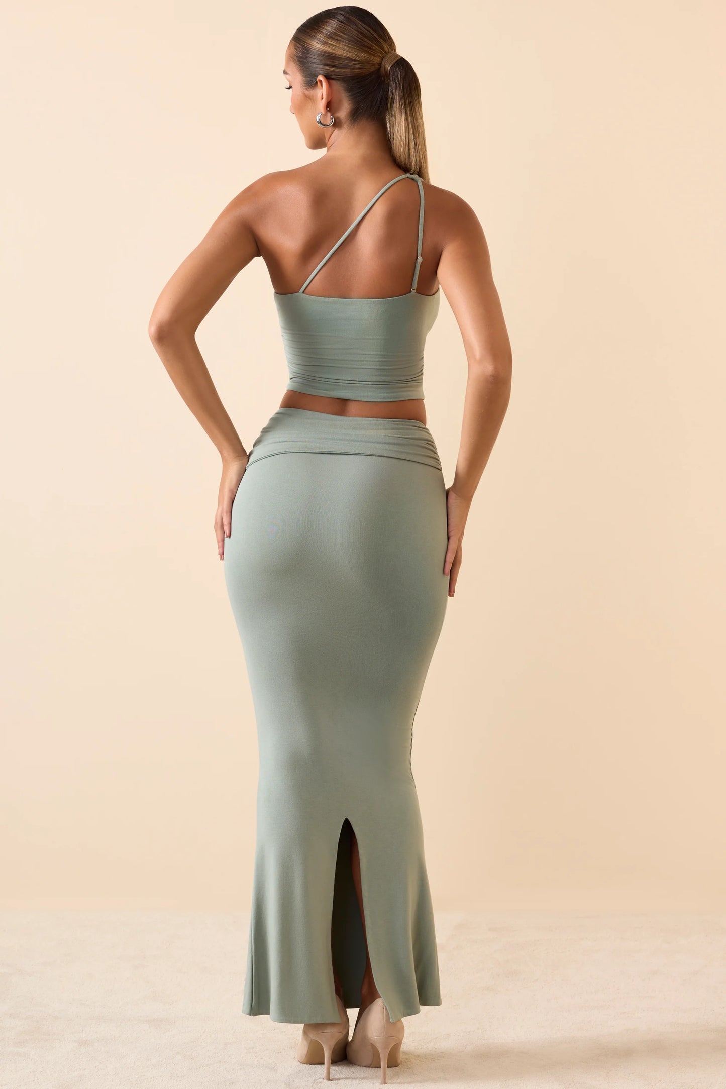 Modal Twist-Front Maxi Skirt in Smoke Green