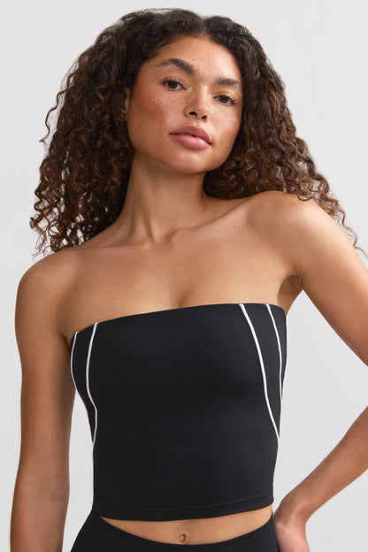 Soft Active Contrast-Trim Bandeau Top in Black