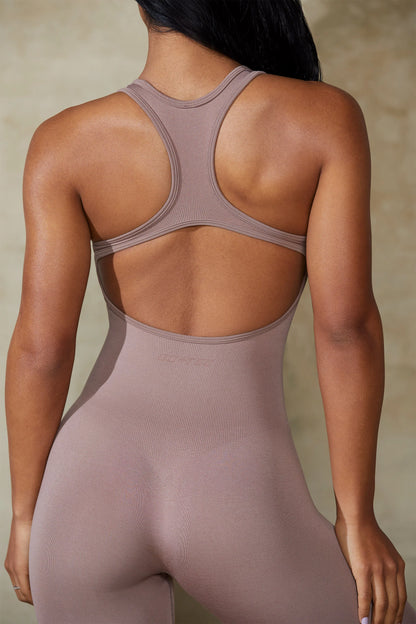 Petite Open Back Define Luxe Unitard in Mocha