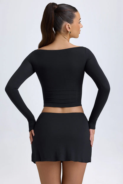 Modal Cut-Out Button-Detail Top in Black