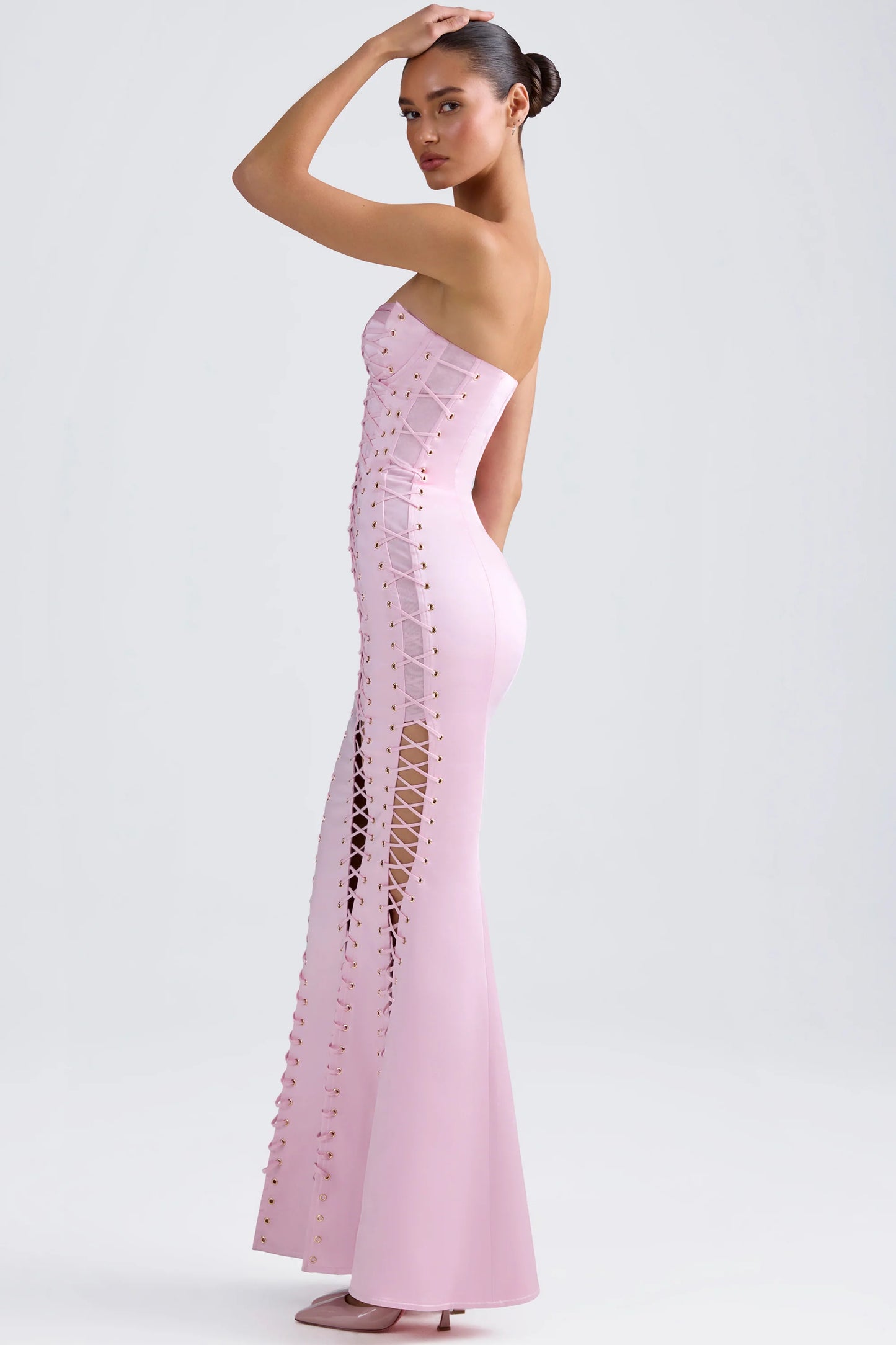 Lace-Up Corset Gown in Light Pink