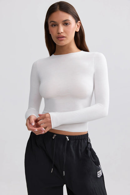 Sheer Long-Sleeve Top in White