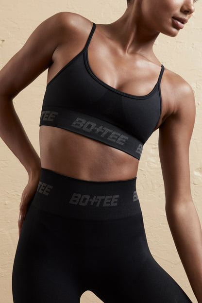 Curved Neckline Sports Bra in Black