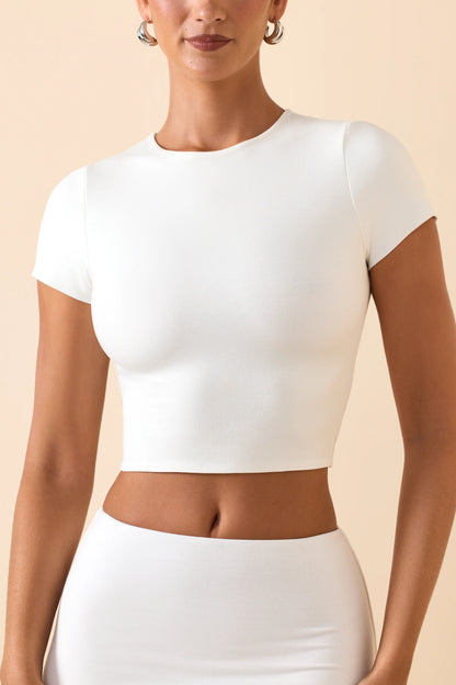 Modal Cap-Sleeve Crop Top in White