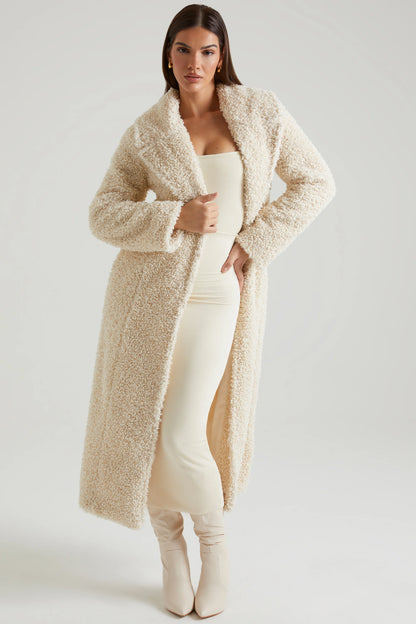 Long Shearling Coat in Cream