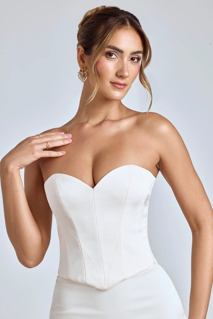 Strapless Lace-Up Satin Corset in Ivory