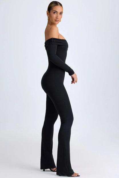 Modal Off-Shoulder Ruched Jumpsuit in Black