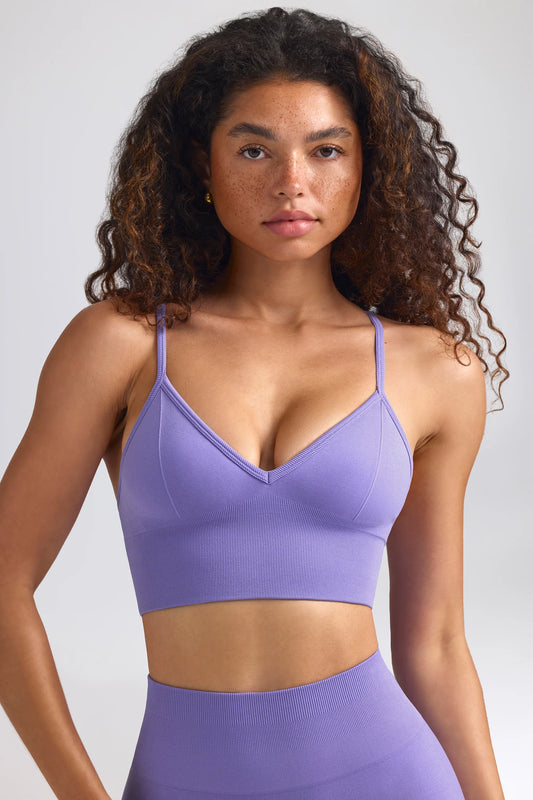 Define Luxe V-Neck Sports Bra in Purple