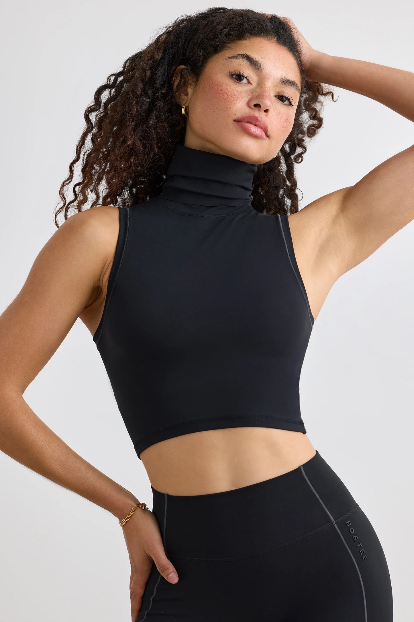 Soft Active Turtleneck Tank Top in Black