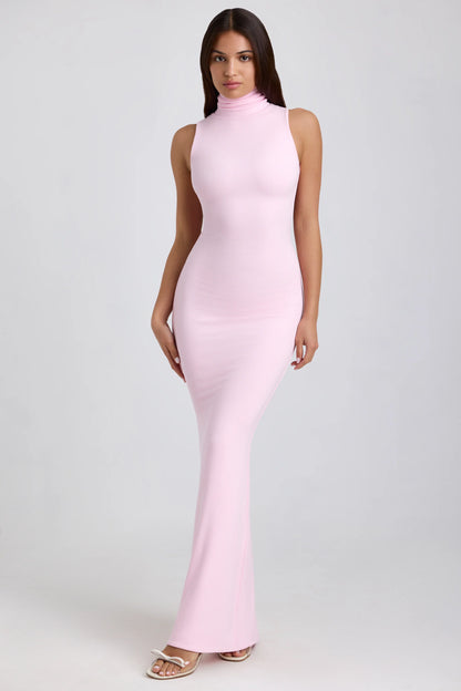 Ribbed Modal Turtleneck Maxi Dress in Blossom Pink