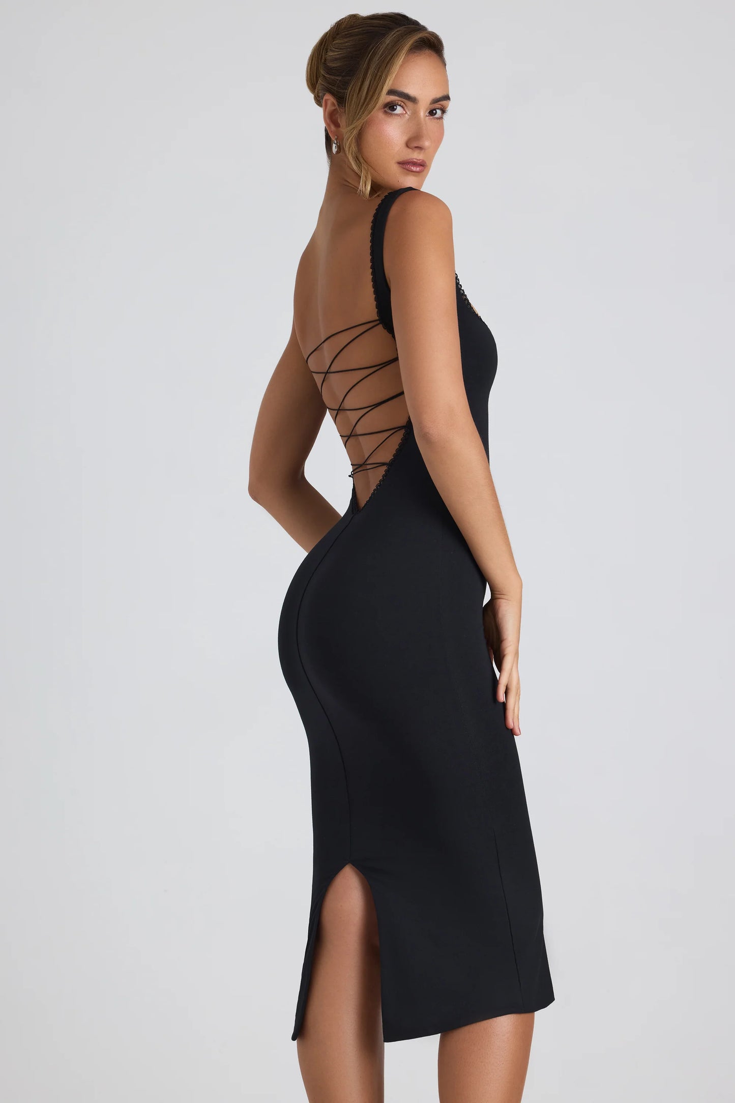 Modal Lace-Trim Midaxi Dress in Black