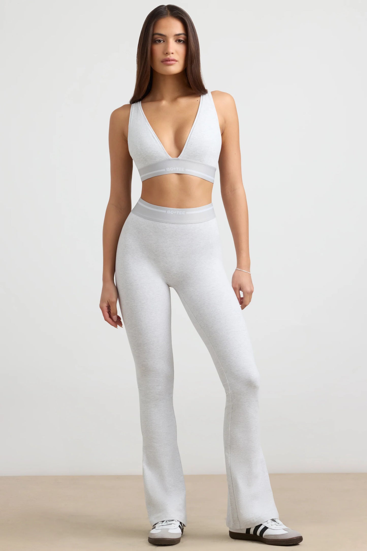 High-Waist Kick Flare Trousers in Grey Marl