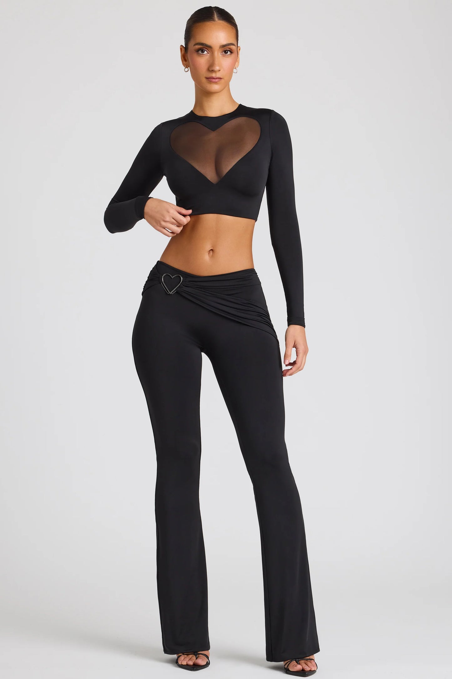 Draped Detail Straight Leg Trousers in Black